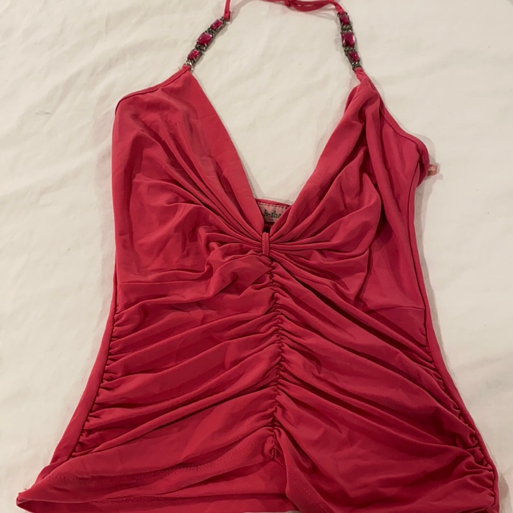 Small pink jeweled halter top